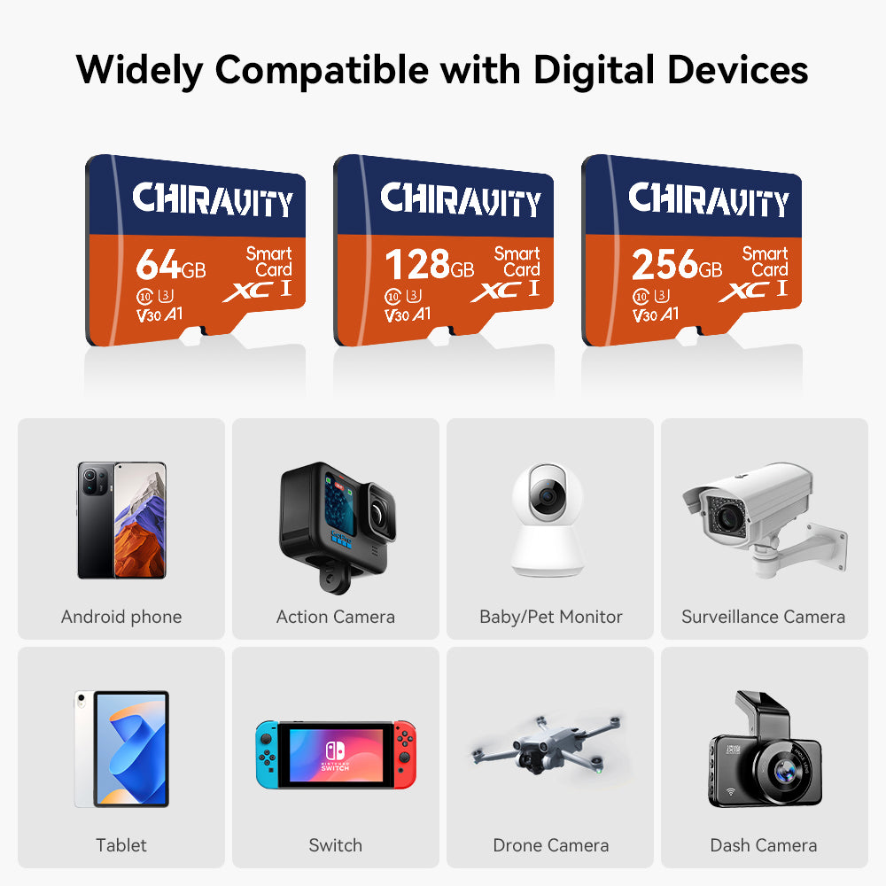 CHIRAVITY Micro SD Card 512GB, UHS-I U3 V30 A1, 100MB/s High Speed Memory Card, Class 10 TF Card for 4K UHD Video, Camera, Drone, Smartphone, Dash Cam