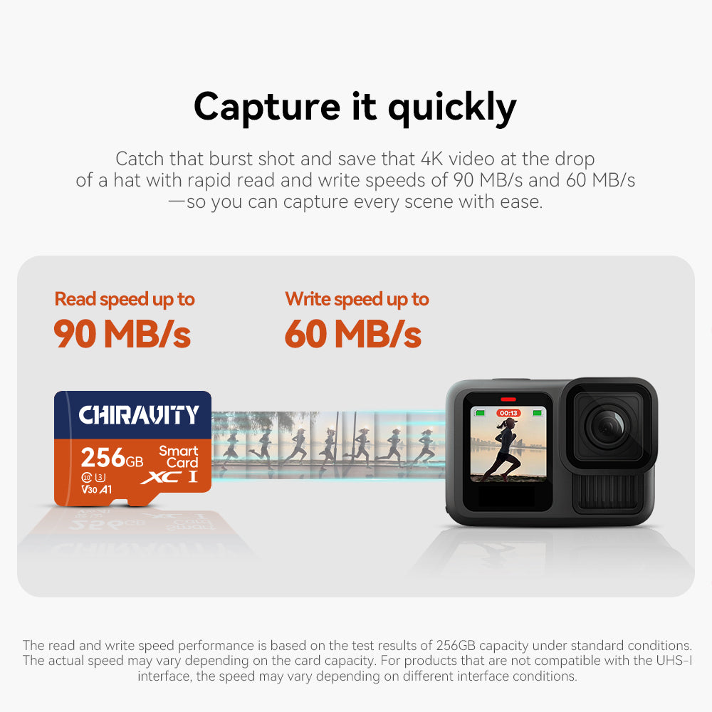 CHIRAVITY Micro SD Card 512GB, UHS-I U3 V30 A1, 100MB/s High Speed Memory Card, Class 10 TF Card for 4K UHD Video, Camera, Drone, Smartphone, Dash Cam